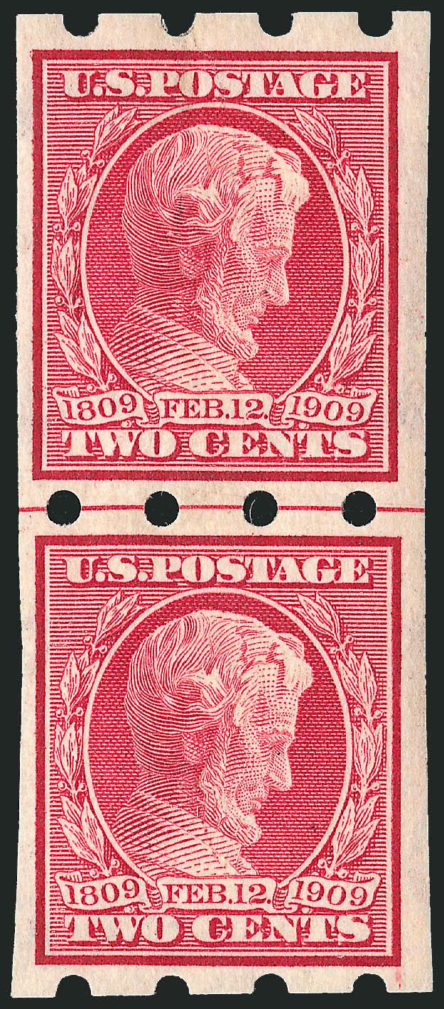 2c Lincoln, 1c Green, 2c Carmine, Brinkerhoff Ty. I (368, 408-409).> Former pair and guide line pair, latter pairs plus 2c paste-up, Fine-Very Fine, ordinary 2c Lincoln pair with 1977 A.P.S. certificate