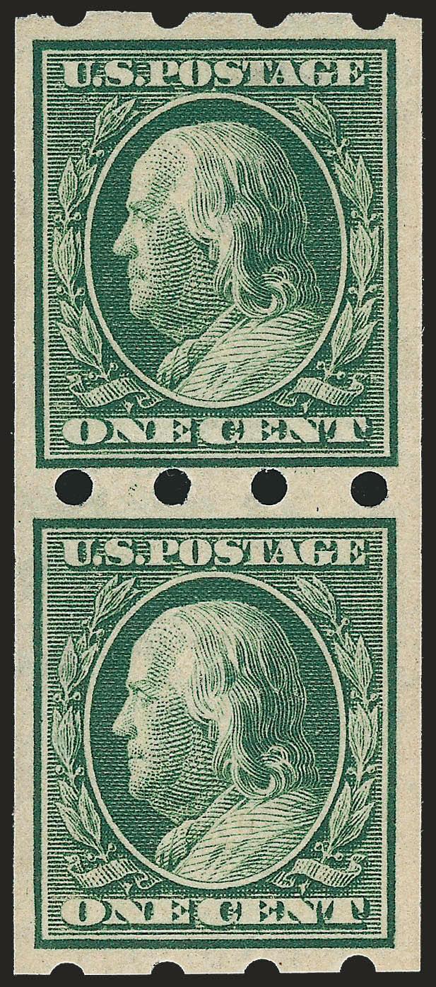 1c Green, Brinkerhoff Ty. I (383).> Pair, lightly hinged, bright color, Very Fine and choice, undercatalogued in Scott
