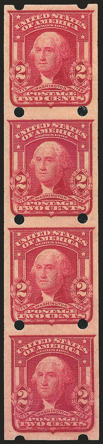 1c Green, 2c Carmine, 2c Scarlet, Brinkerhoff Ty. II (314, 320, 320a).> Pairs of first two and strip of four of last, first two top stamps h.r. and bottom stamps Mint N.H., strip with disturbed original gum,
choice centering, Extremely Fine, strip wi