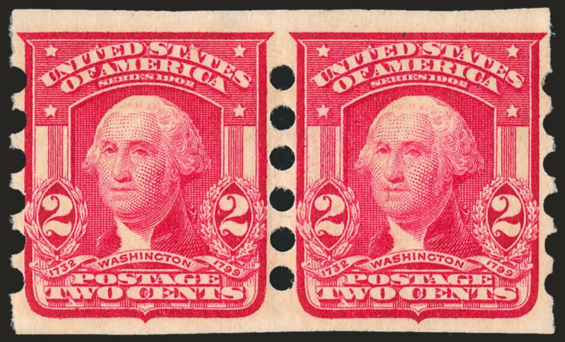 2c Carmine, Mailometer Ty. IA (320).> Horizontal pair, single small h.r. at top, brilliant color, choice centering, Very Fine, very scarce