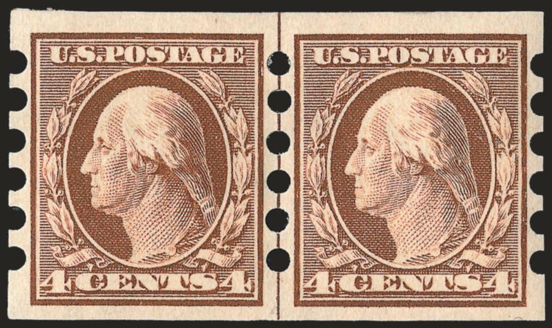 1c-5c 1908-09 Issue, Mailometer Ty. I (343-344, 346-347).> Two pairs of 1c, strip of six, pair and used pair of 2c, guide line pairs of 4c and 5c, 2c shows variable spacing, mostly h.r. except strip Mint N.H.
with one stamp light crease, Very Fine gr