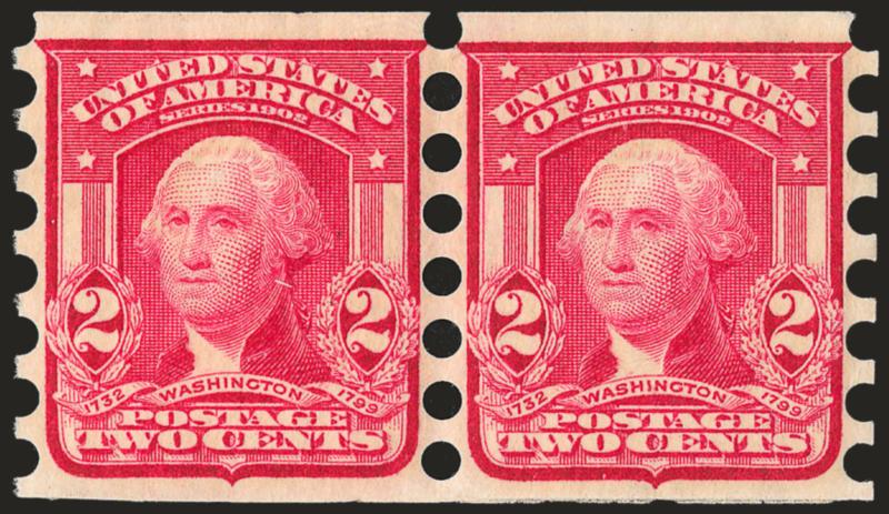 2c Carmine, Mailometer Ty. II (320).> Pair, rich color, right stamp Mint N.H., left stamp single h.r., well-proportioned margins, Very Fine and choice