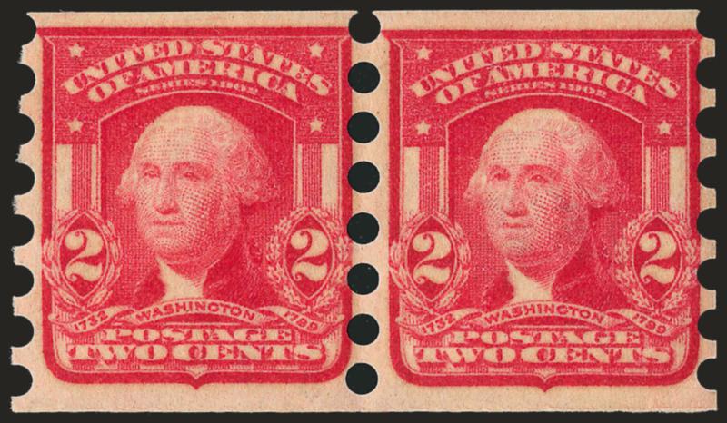 2c Scarlet, Mailometer Ty. II (320b).> Pair, right stamp Mint N.H., left stamp single h.r., radiant color, Very Fine, with 1986 P.F. certificate