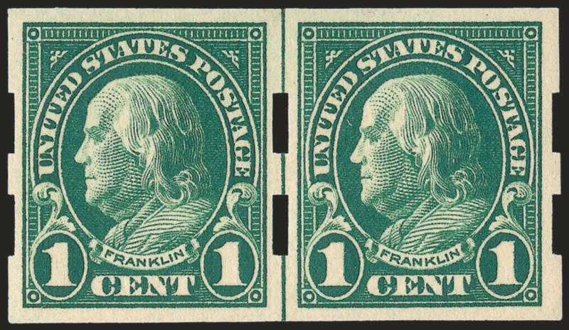 1c Green, Schermack Ty. III (575).> Mint N.H. guide line pair, intense shade and impression, Extremely Fine Gem, Scott Retail as hinged