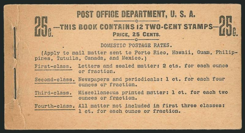 2c Red, Ty. IV, Horizontal Watermark, Complete 25c Booklet (BK7).> Comprising two panes of six of <No. 279Bj,> Position A, BIA Cover Type I-c.2-1, front cover with typical creasing along staple, otherwise free
of defects, panes are nicely centered an