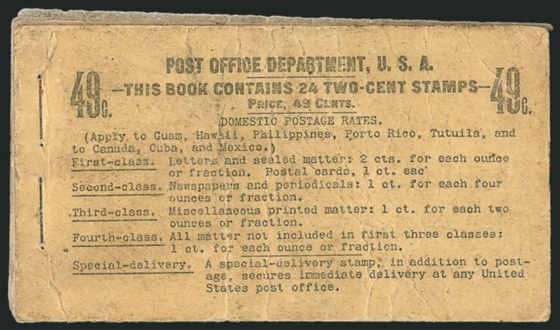 2c Red, Ty. IV, Vertical Watermark, Partial Exploded 49c Booklet (BK8).> Comprising three panes of six and one pane of five of <No. 279Bk, Position E,> BIA Cover Type I-e.2, bit heavy cover wear and single
stamp from one pane missing, an affordable e