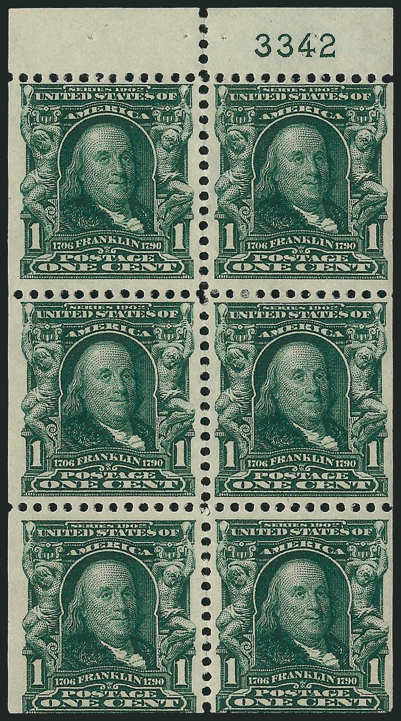 1c Blue Green, Booklet Pane of Six (300b).> Position D with plate no. 3342, unused (no gum), Fine-Very Fine, listed as scarce plate no. in Durland with only 1-2 known, Scott Retail with gum $1,300.00