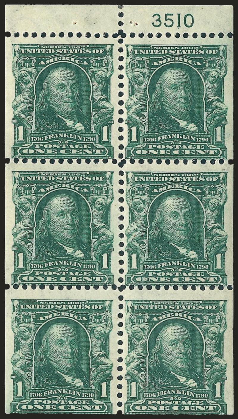 1c Blue Green, Booklet Pane of Six (300b).> Position D with plate no. 3510, barely hinged, rich color, fresh and Fine