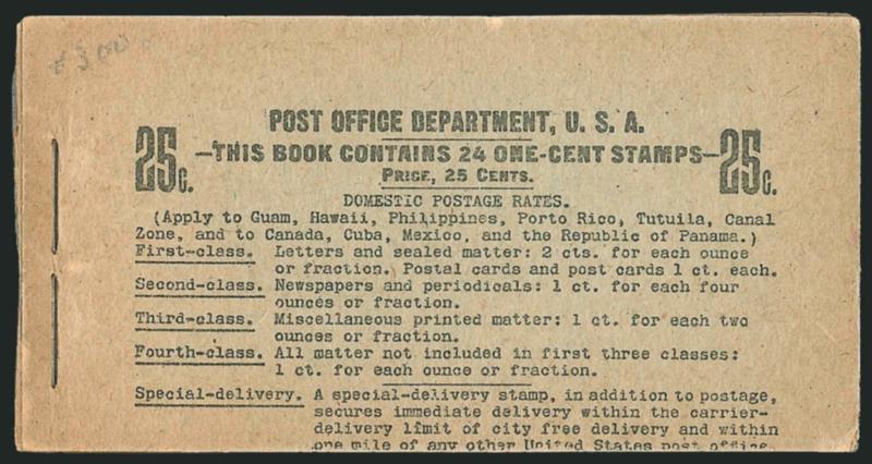 1c Blue Green, Complete 25c Booklet (BK10).> Comprising four panes of six of <No. 300b,> Position A, BIA Cover Type I-j.1, front cover free of the usual creases but slightly faded, back cover detached and
reinforced with hinges, two of the panes with