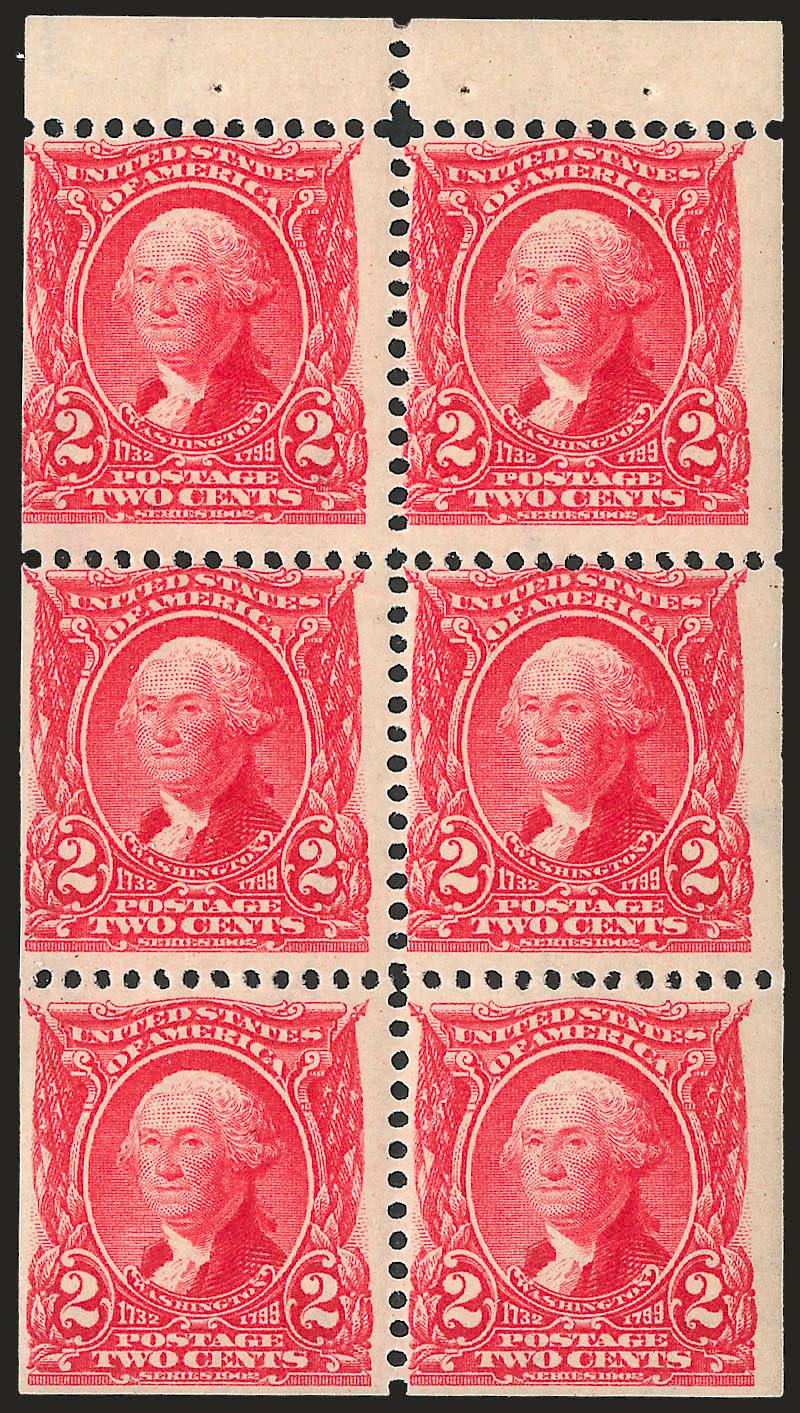 2c Carmine, Booklet Pane of Six (301c).> Position A, Mint N.H., vibrant color, Fine