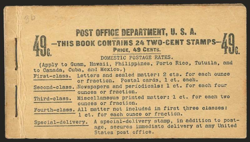 2c Carmine, Complete 49c Booklet (BK12).> Comprising four panes of six of <No. 301c, Position E,> BIA Cover Type I-e.2, inside front of cover with half underlined, two staples with barest trace of rust
underneath, usual front cover crease along sta