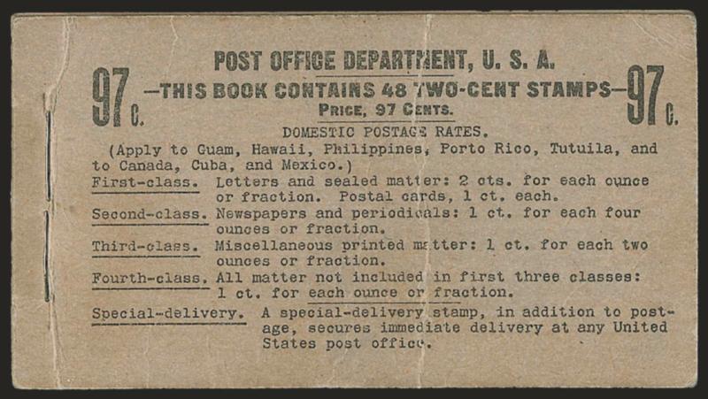 2c Carmine, Partial 97c Booklet (BK13).> Comprising three panes of six of <No. 301c,> five panes missing, Position A, BIA Cover Type I-e.3, inside front of cover with half underlined, usual staple crease and an
additional vertical crease on front,
