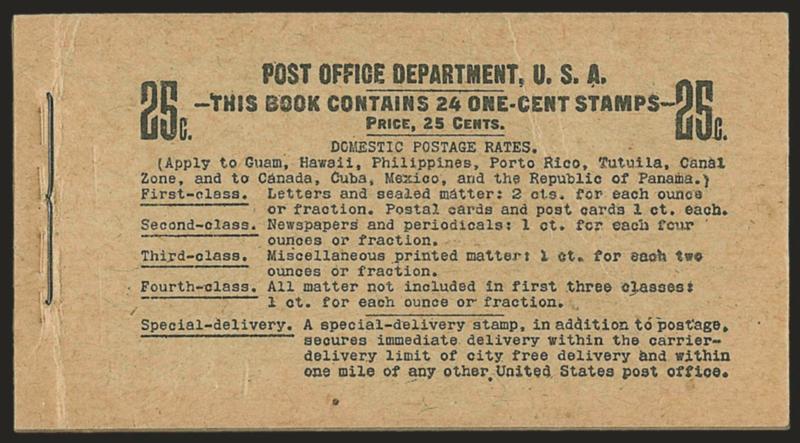 1c Green, Complete 25c Booklet (BK18).> Comprising four panes of six of <No. 331a, Position E,> BIA Cover Type I-o.1, front cover with typical staple crease and light vertical crease, all four panes with choice
centering, Very Fine, desirable from th