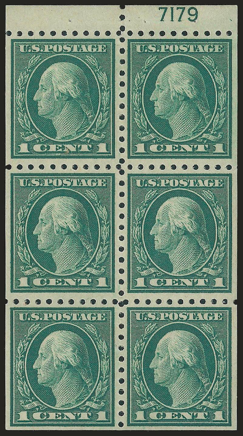 1c Green Booklet Panes of Six (462a).> Positions A-J plus eleven of the twelve plate nos. listed by Durland, Fine-Very Fine, approximate Scott Retail as hinged and as most common position