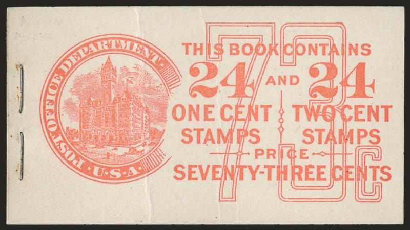 1c Green, 2c Carmine, Complete 73c Combination Booklet (BK49).> Comprising four 1c and four 2c panes of six of <Nos. 462a and 463a,> Position A, BIA Cover Type II-g.6, front cover lightly creased, otherwise
Fine-Very Fine