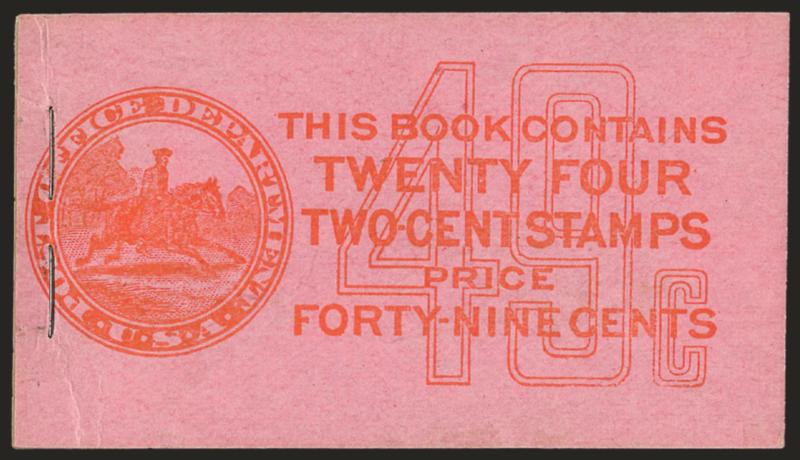 2c Carmine, Complete 49c Booklet (BK51).> Comprising four panes of six of <No. 463a,> Position A, BIA Cover Type II-g.4, bright covers, typical slight front cover creasing at staples, still Fine-Very
Fine