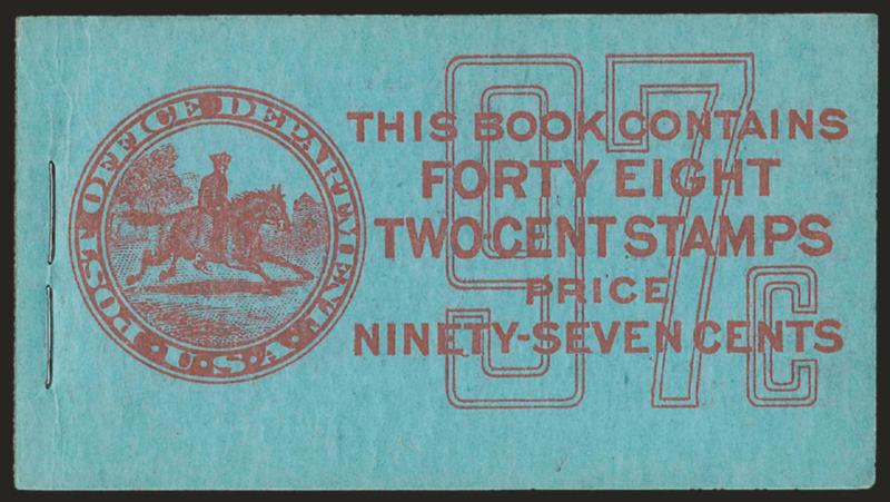 2c Carmine, Complete 97c Booklet (BK52).> Comprising eight panes of six of <No. 463a,> Position A, BIA Cover Type II-g.5, incredibly fresh and intact with only the slightest hint of a front cover wrinkle in the
area of the staples, Fine-Very Fine, a