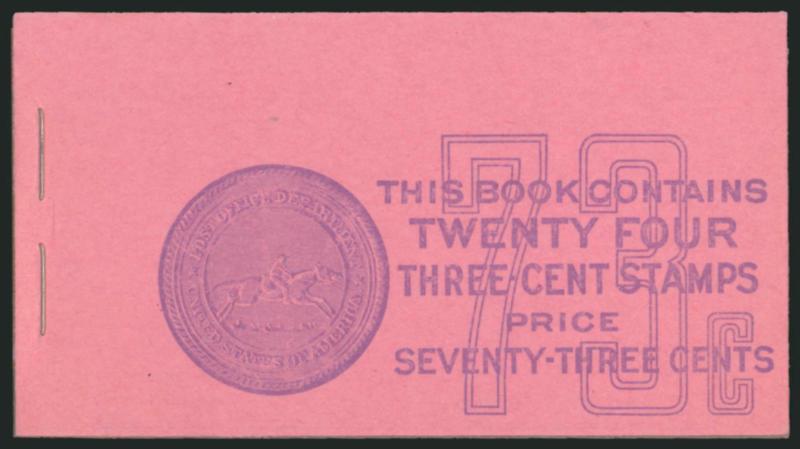 3c Deep Violet, Booklet Pane of Six (807a).> Collection of panes with 3mm gutters, incl. 24 with part plate nos. (eleven with 100% or greater), FDCs, complete booklets with BK100 and three BK101, one with part
plate no. and one with no gum (issued i
