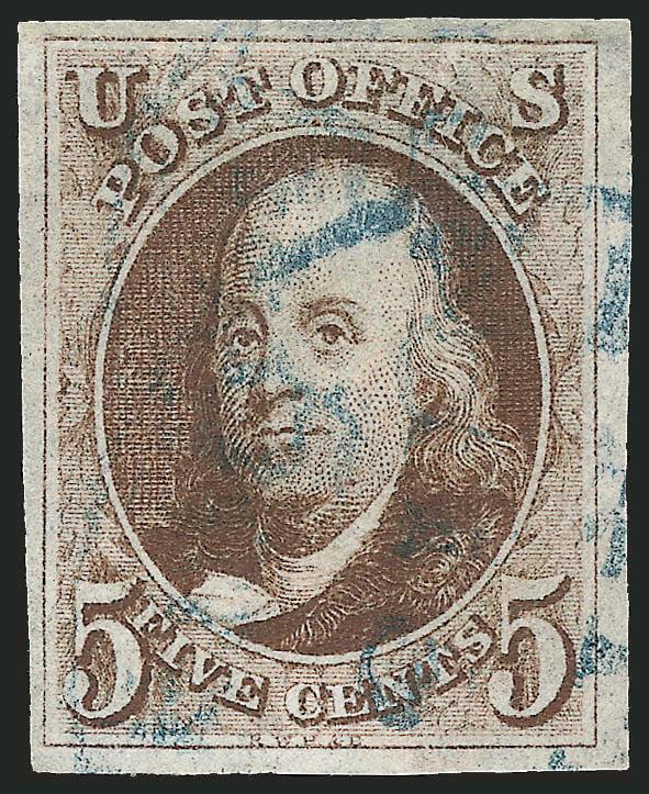 5c Brown (1).> Large margins to full at lower left, deep dark shade, unobtrusive <blue> cancel, Very Fine and choice, a stamp with great visual appeal, with 2010 P.F. certificate