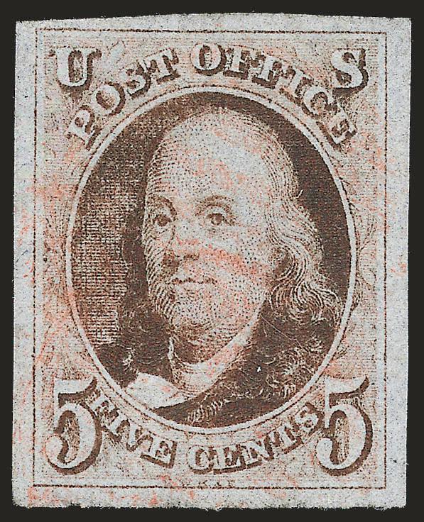 5c Dark Brown (1a).> Large margins, intense shade from a worn impression, light strike of red cancel, Very Fine and choice, with 1984 P.F. certificate