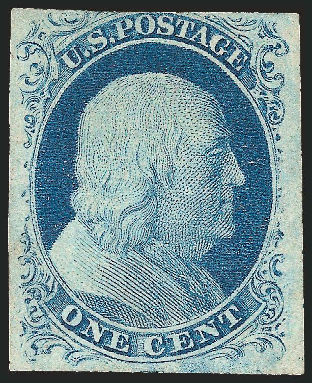 1c Blue, Ty. II (9).> Original gum, lightly hinged, large margins to just in at top, crisp impression, fresh and Fine
