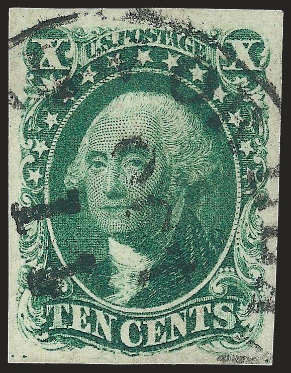 10c Green, Ty. I (13).> Large to huge margins, pretty color with neat New Orleans circular datestamp, Extremely Fine