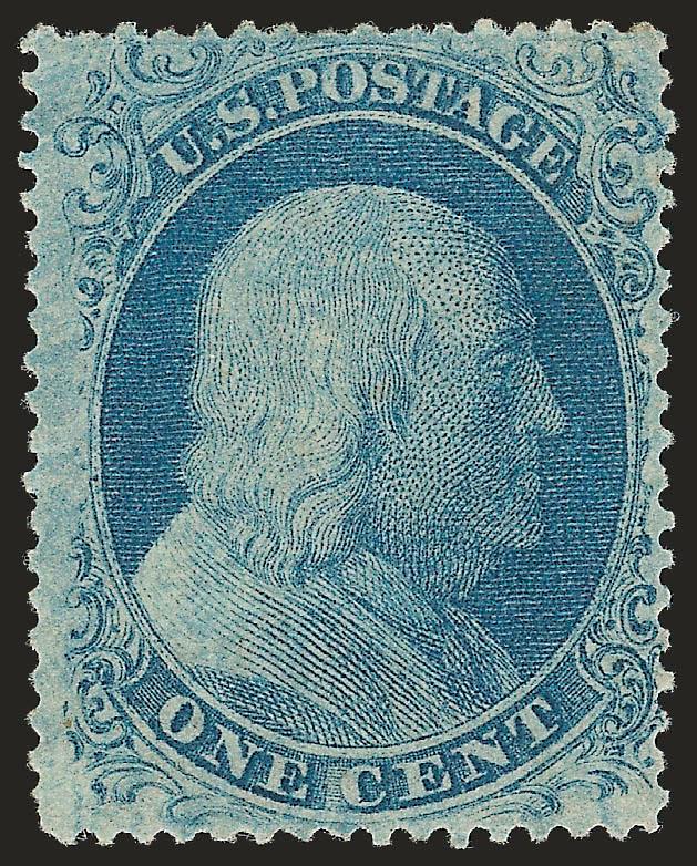 1c Blue, Ty. II (20).> Original gum, small h.r., pretty color, attractively centered with perfs clear of design all around, Very Fine, with 2006 P.F. certificate