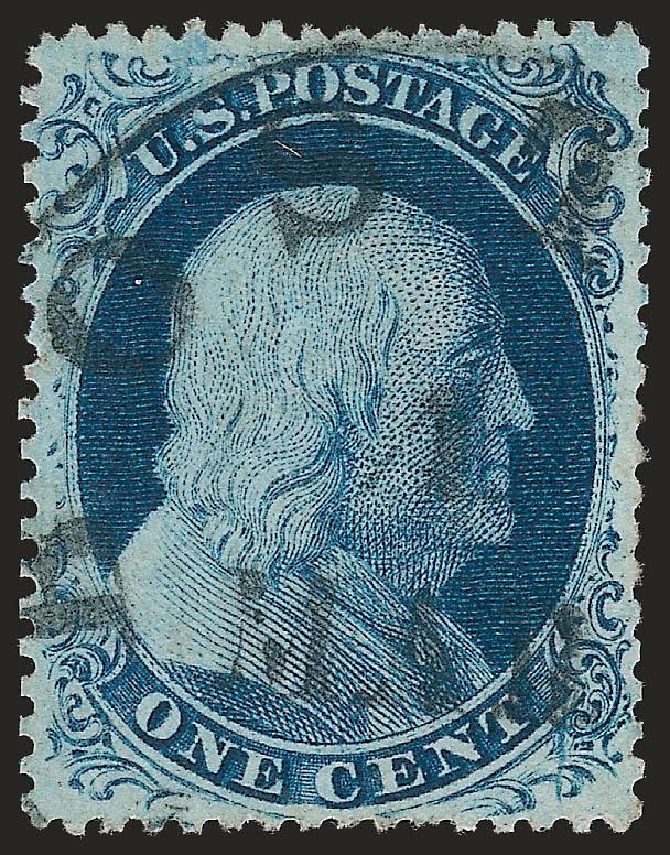 1c Blue, Ty. III (21).> Position 29L4, marvelous centering and deep rich plate 4 color, nearly face-free Boston circular datestamp<><>^EXTREMELY FINE. A WONDERFUL USED EXAMPLE OF THE 1857 ONE-CENT BLUE TYPE III
FROM PLATE 4.^<><>Due to the narrow