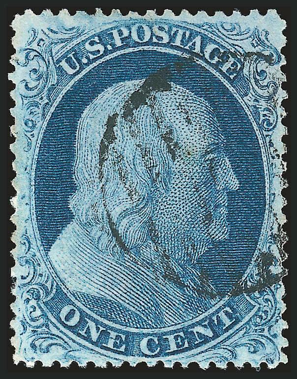 1c Blue, Ty. IIIa (22).> Plate 4, remarkably well-centered, deep rich color, neat grid cancel, Extremely Fine, with 2007 P.F. certificate (VF-XF 85)