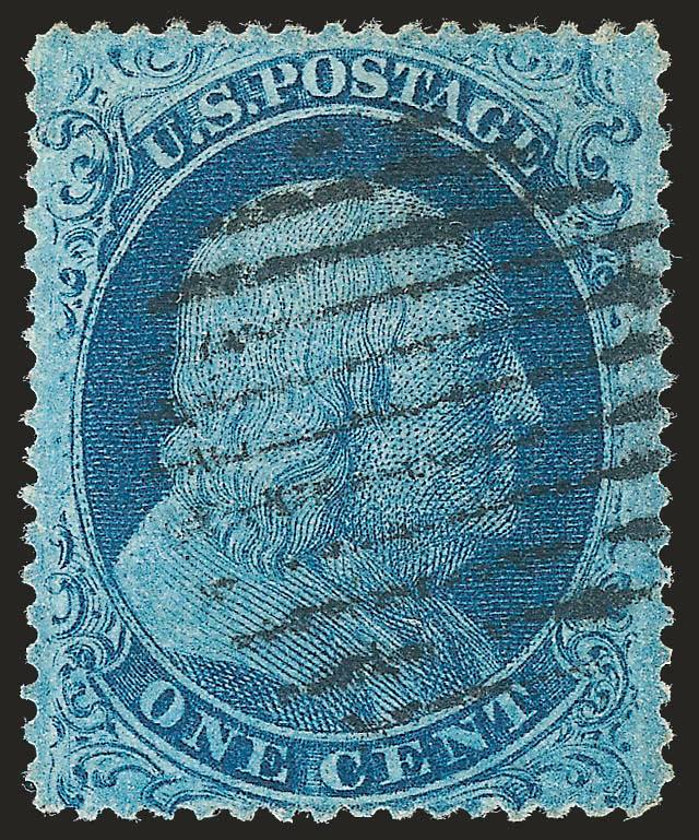 1c Blue, Ty. IIIa (22).> Plate 11, choice centering, gorgeous deep shade with characteristic plate wash, grid cancel, Extremely Fine, with 2010 P.S.E. certificate (XF 90 SMQ $1,450.00)