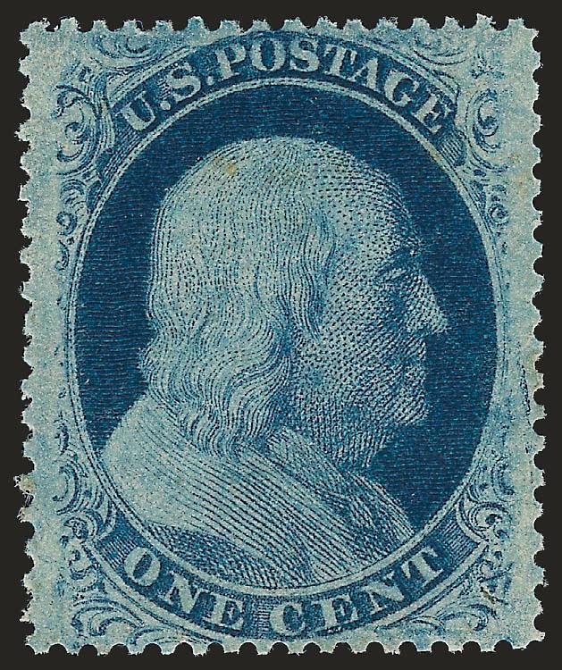 1c Blue, Ty. V (24).> Mint N.H., dark color, fresh and crisp, precisely centered, Extremely Fine Gem, with 2010 P.S.E. certificate (XF-Superb 95 SMQ $1,700.00 as Mint N.H.), Scott Retail as hinged