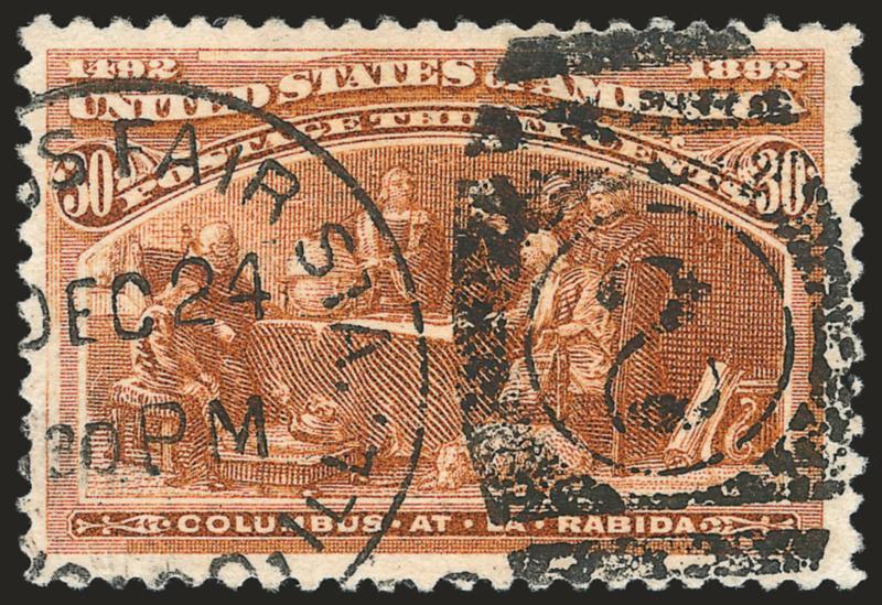 1c-50c Columbian (230, 232-240).> Each with <Worlds Fair Sta. Chicago, Ill. exposition> duplex datestamp, 6c creased, couple other trivial flaws, otherwise Very Good-Very Fine, scarce lot, Scott Retail as
ordinary used singles