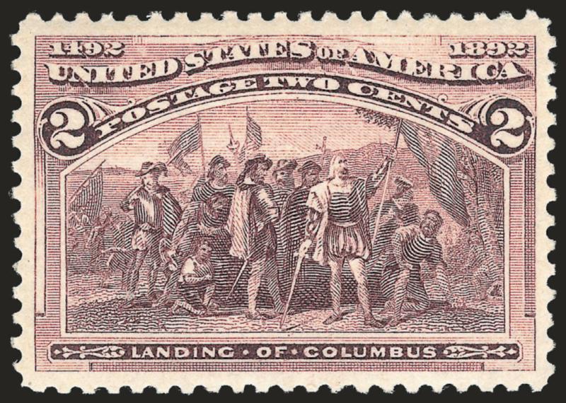 2c Columbian (231).> Mint N.H., essentially perfect centering, choice color and clear impression, Extremely Fine Gem, with 2010 P.S.E. certificate (XF-Superb 95 SMQ $325.00)