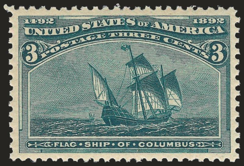 3c Columbian (232).> Mint N.H., deep rich color, beautifully balanced margins, Extremely Fine Gem, with 2006 P.S.E. certificate (XF-Superb 95 SMQ $625.00)