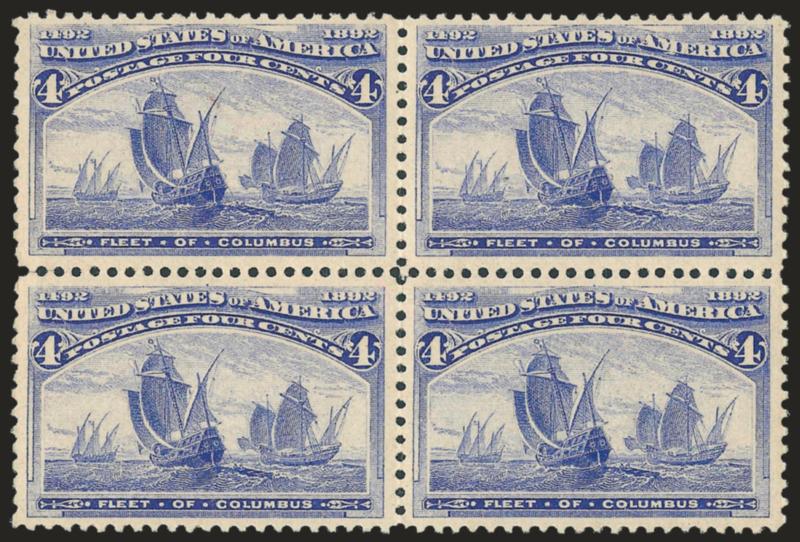 4c Columbian (233).> Mint N.H. block of four, fresh and crisp, pretty pastel color, Fine-Very Fine