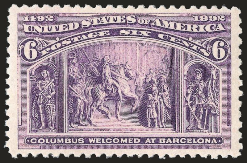 6c Columbian (235).> Mint N.H., wide margins and excellent centering, fresh and crisp, lovely color, Extremely Fine, with 1986 and 2009 P.F. certificates