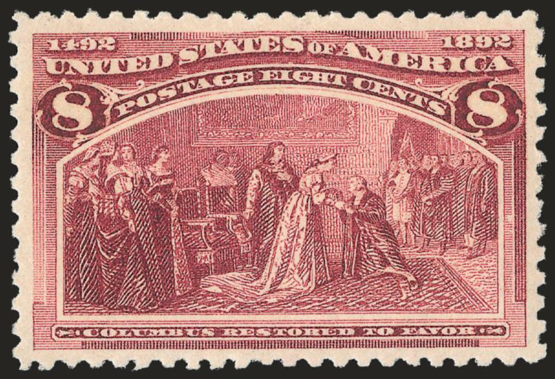 8c Columbian (236).> Mint N.H., perfectly balanced margins, beautiful color on crisp paper, Extremely Fine Gem, with 2010 P.S.E. certificate (XF-Superb 95 SMQ $1,200.00)