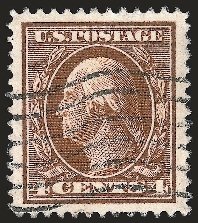 4c Brown (377).> Jumbo margins and mathematically precise centering, neat machine cancel, fresh color, Extremely Fine Gem, with 2010 P.S.E. certificate (Superb 98 Jumbo unpriced in SMQ above the grade of 98,
SMQ $300.00 as 98), only two have graded