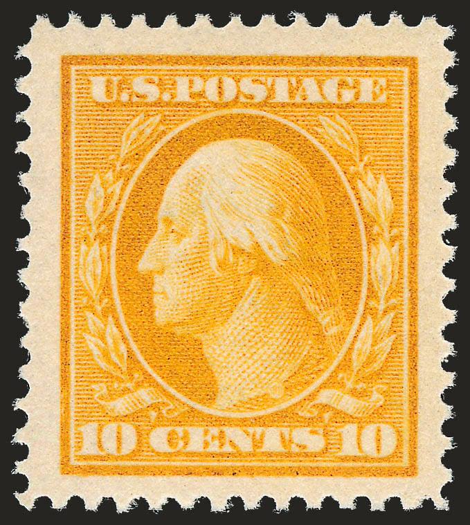 10c Yellow (381).> Enormous Jumbo margins and almost perfectly centered, brilliant color on fresh bright paper, Extremely Fine Gem, with 1996 P.F. certificate