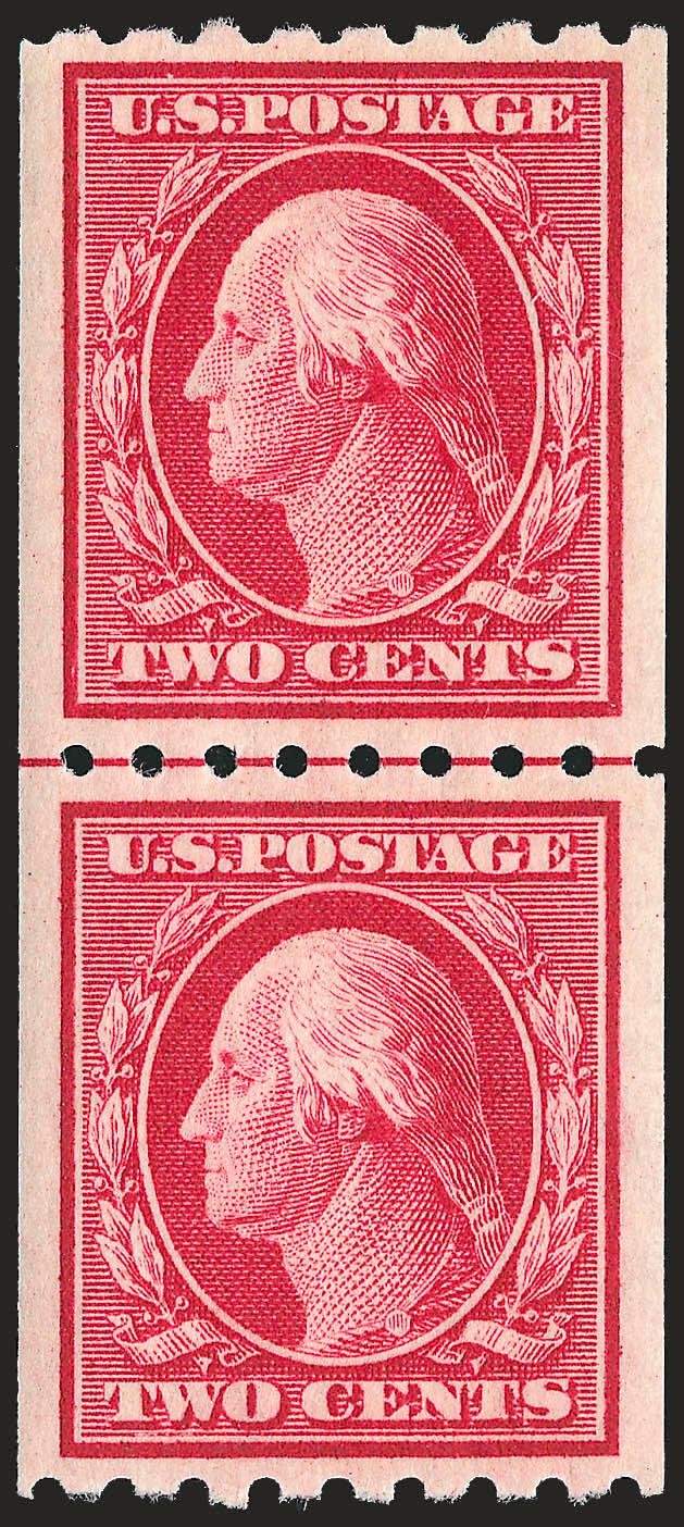 2c Carmine, Coil (391).> Guide line pair, bottom stamp Mint N.H., top appears Mint N.H., Extremely Fine, with 2003 P.F. certificate