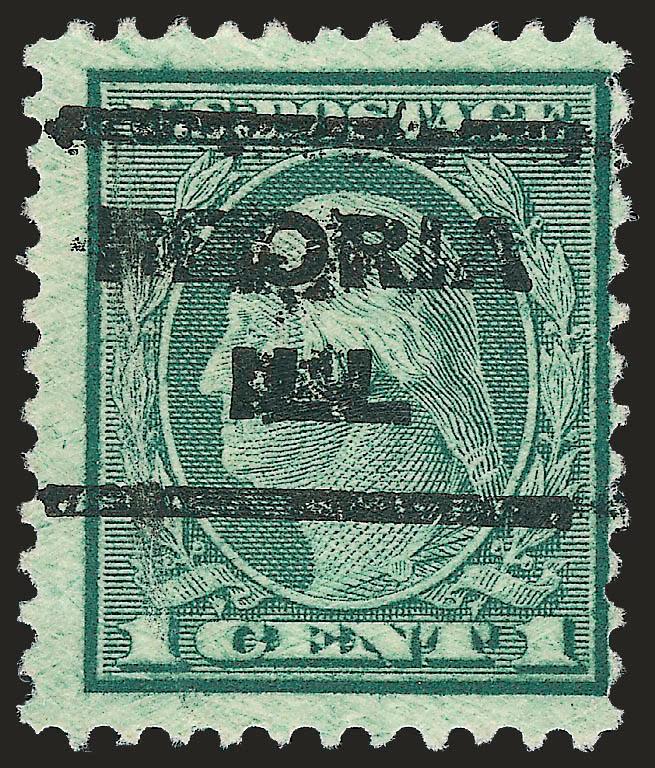 1c Green, Rotary Perf 11 (544).> Peoria Ill. precancel, rich color, fresh and Fine example of this rarity, with copy of 1995 P.F. certificate