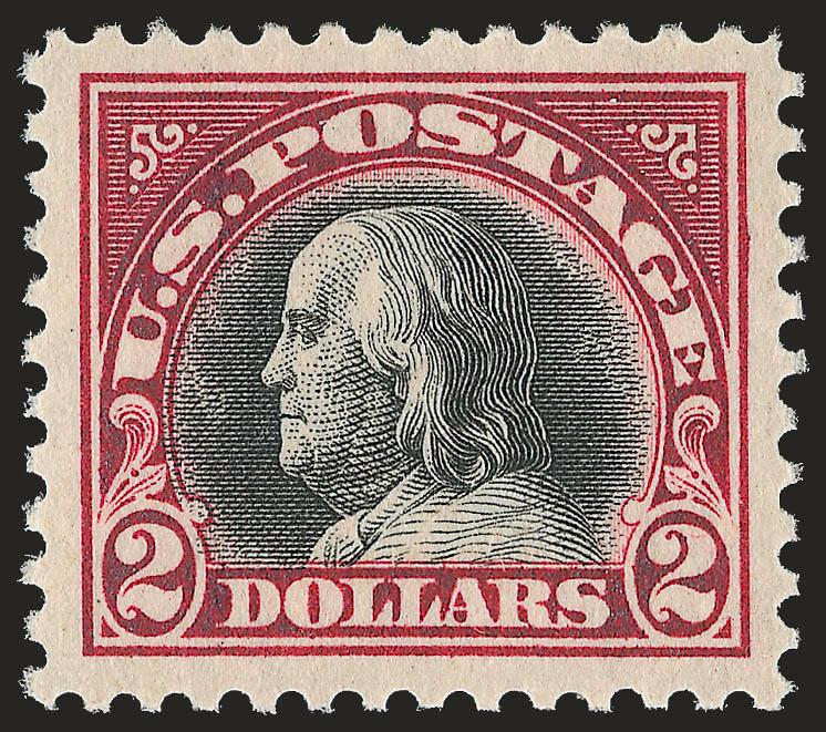 $2.00 Lake & Black (547a).> Mint N.H., deep rich colors and proof-like impressions on bright paper, choice centering with unusually wide margins<><>^EXTREMELY FINE GEM. A SUPERB MINT NEVER-HINGED EXAMPLE OF THE
1920 $2.00 FRANKLIN ISSUE IN THE LAKE