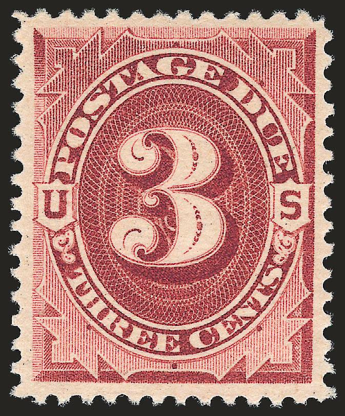 3c Bright Claret (J24).> Mint N.H., attractive centering and striking rich color on fresh paper, Very Fine and choice, with 2010 P.S.E. certificate (VF-XF 85 SMQ $260.00)