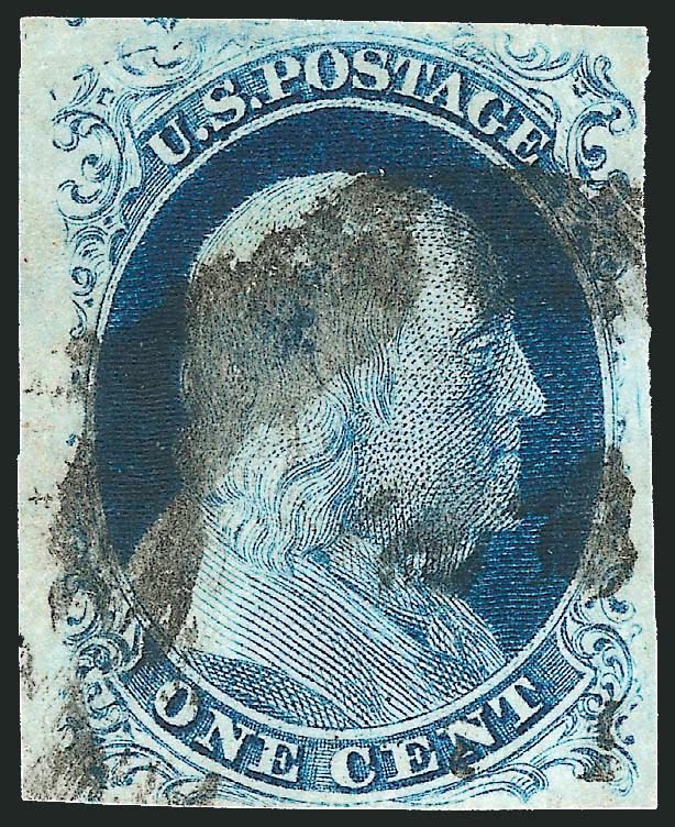 1c Blue, Ty. II (7).> Position 71L1E, <double transfer, one inverted,> ample to large margins, rich color, odd cancel, Very Fine, scarce, ex Neinken