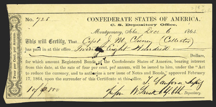 AL. Montgomery. $2800. Dec. 6, 1864. AL-119. Mont Local Form 1. No. 728. Two small holes at left. VF. From The Holger Dreher Collection